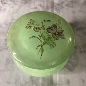 Genuine‎ Alabaster Hand Carved & Painted Violet Flower Trinket/Jewelry Box EUC